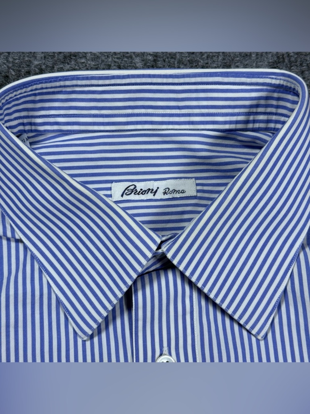Brioni Dress Shirt Mens 17 / 43 Striped Blue Button Up Cotton Made in Italy - Picture 2 of 10